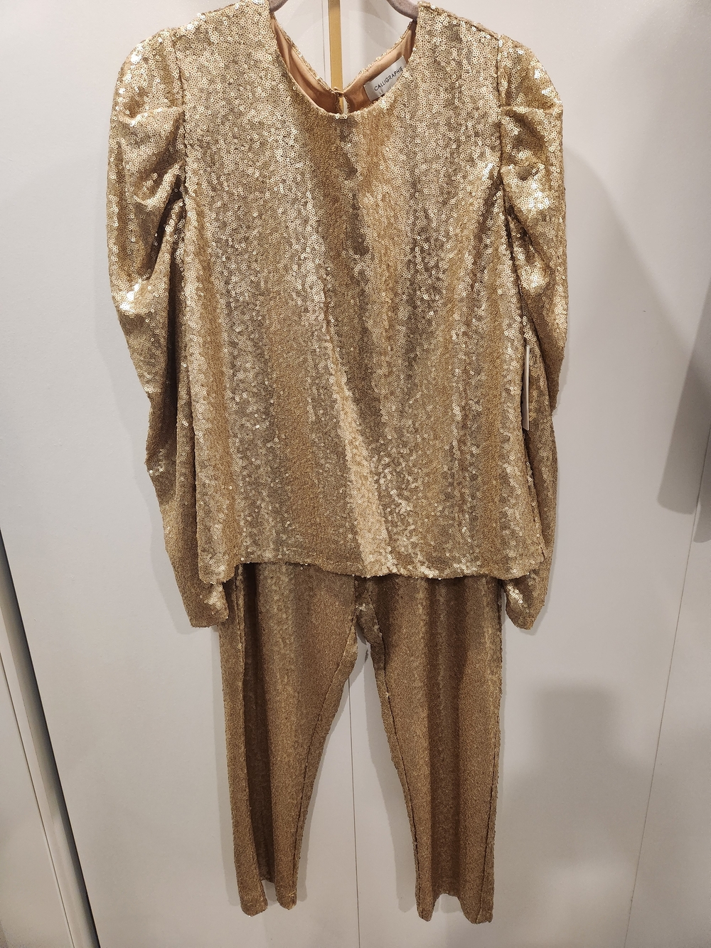 2pc Gold Sequin Top/Pants - Women's Sparkle Evening Wear